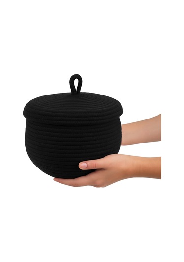 Mutfak, Banyo Ve Ev İçin Halat Hasır Sepet 17x21 Cm Kapaklı Saklama Sepeti Honeypot Siyah