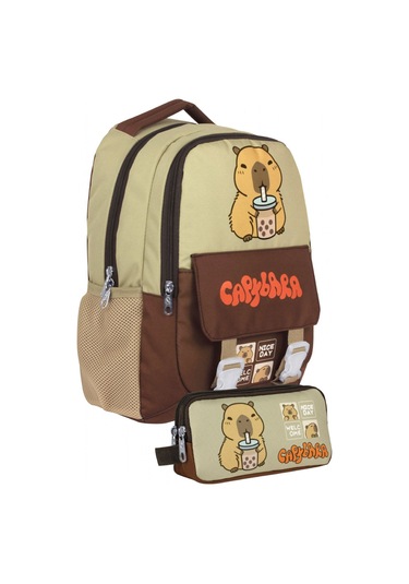 Capybara Erkek Çocuk İlkokul Sırt Çantası Ve İki Gözlü Kalemlik Seti - Kahverengi/bej - Setcpb5200c Çok Renkli