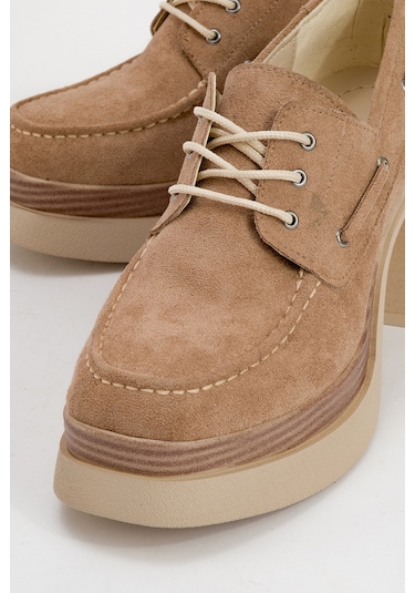 Dudley Koyu Bej Süet Bağcıklı Kadın Platform Topuklu Ayakkabı Koyu Bej