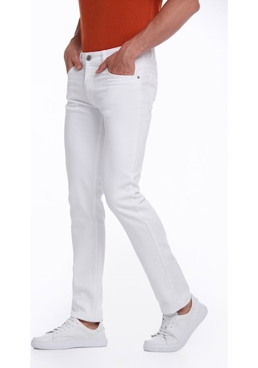 Hatemoğlu Beyaz Regular Fit Yüksek Bel Düz Paça Basic Kot Pantol Beyaz