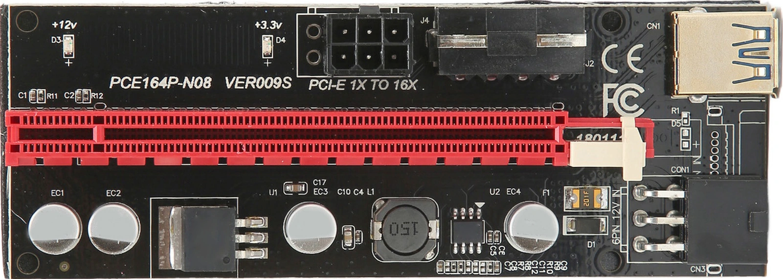 Xiyyadms Pcıe Riser 1x-16x Grafik Kart Genişletici, Usb3.0 Kablolu, 4+6pin Güç Arayüzü, Sabit Kanca Tasarımı, Anakart Yükünü Azaltır, Madencilik Uyumlu Ver009s