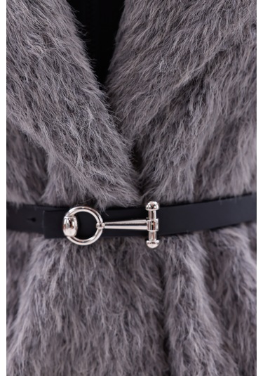 Kemer Detaylı-astarlı-düğmeli Kadın Kaban Gri