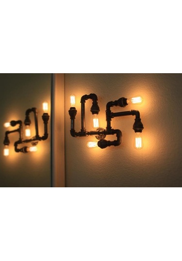 5'lı Borulardan Duvar Lambası Hediyelik Duvar Apliği Vintage Siyah