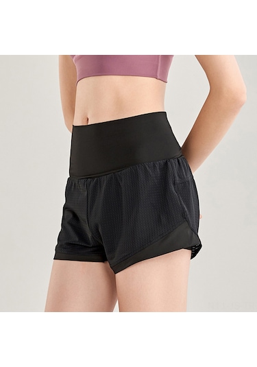 Jeemson Kadın Spor Şortu - Yoga, Koşu İçin Yüksek Bel Rahat Kumaş SiYAH