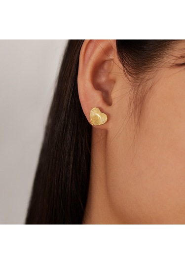 Sones Opk Ge940 1 Çift Vintage Paslanmaz Çelik Şeftali Kalp Şerit Küpe Altın