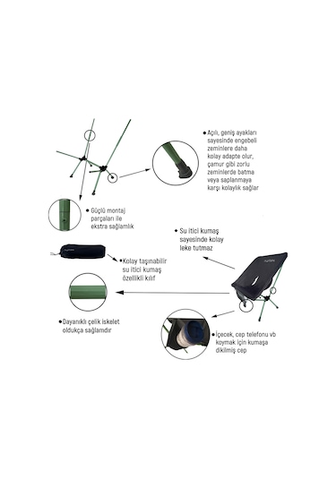 Platan Chair Ones-hp Yer Kaplamaz Hafif Katlanır Kamp Piknik Sand Gri - Yeşil