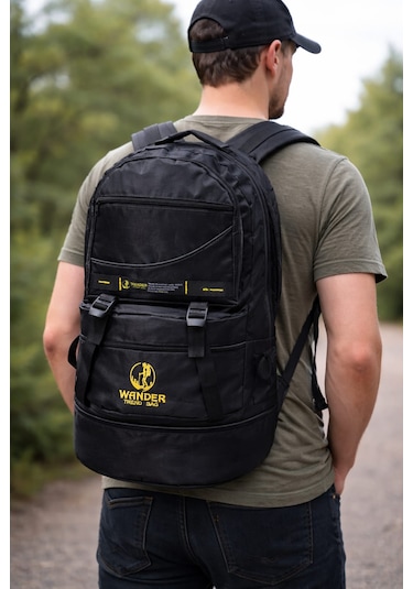 Wander Trend Bag Körüklü Siyah Dağcı Sırt Çantası Siyah