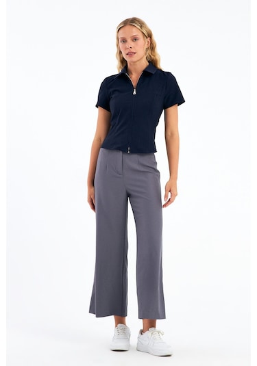 Stella Pulvis Lacivert Fermuarlı Slim Fit Kuplu Bluz