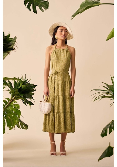 Mathilda Store Kadın Halter Yaka Midi Elbise