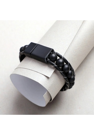 Moncuk Design Mat Oniks Taşı Örmeli Deri Bileklik 33512b2d8m7 Çok Renkli