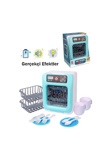 Pilli Işıklı Sesli Aparatlı Eğitici Evcilik Oyuncak Bulaşık Makinesi