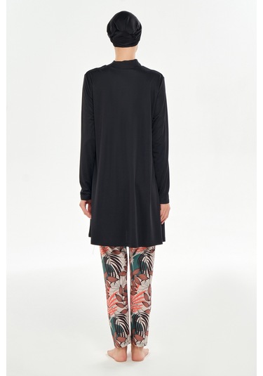 Likralı Tam Kapalı Tesettür Mayo Taytı Desenli 3126 Siyah Siyah02 Siyah