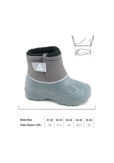 Gezer Erkek Kışlık İçi Peluşlu Su Geçirmez Tek Cırt Cırtlı Boğazdan Ayarlanabilir Rahat Taban Günlü Gri