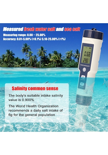 5'i 1 Arada Profesyonel Çok Parametreli Kombo Test Cihazı Ph/ec/tds/tuzluluk/termometre Dijital Çok Fonksiyonlu Test Cihazı Su Kalitesi Test Cihazı