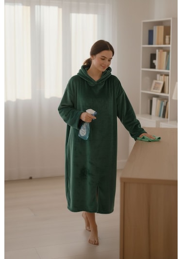 Serona Wellsoft Peluş Kapüşonlu Uzun Panço Yumuşak Dokulu Giyilebilir Tv Battaniyesi Z.yeşil S/m Zümrüt Yeşili