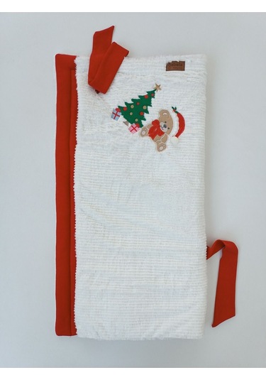 Kışlık Bebek Battaniyesi & Kundağı - Çam Ağacı & Ayıcık Işlemeli Hastane Çıkışı - Yeni Yıla Özel Kırmızı