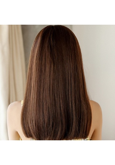 Cbtx Kadınlar İçin Gerçekçi Uzun Düz Saç Peruk Sentetik Elyaf Başlık, Stil: Kısa Soğuk Kahverengi 45cm