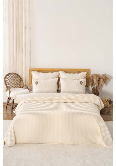 Şampanya Gloria Wellsoft Çift Kişilik Battaniye Krem