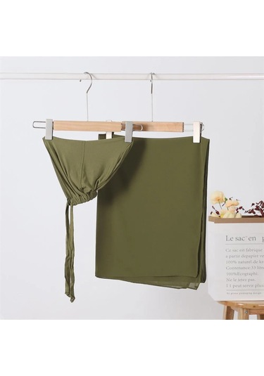 Noenname Null Kadın Şifon Başörtüsü & Jersey Undercap Seti - 2 Parçalı Ordu Yeşil