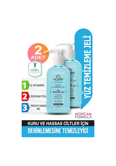 Algro Kuru ve Hassas Ciltler İçin Yüz Temizleme Jeli 2 x 250 ML