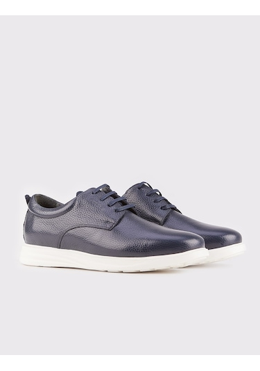 Hakiki Deri Lacivert Ekstra Hafif Taban Bağcıklı Erkek Günlük Aya Lacivert