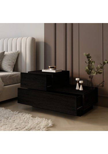 Kayra Kmd002 Led Işıklı Komodin 2 Çekmeceli Modern Tasarım Ahşap Siyah