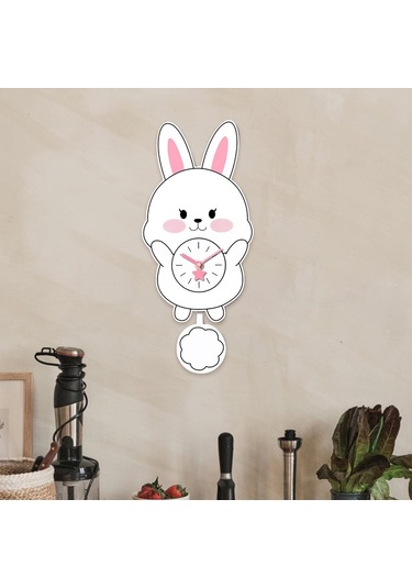 Homyl Tavşan Sarkaçlı Duvar Saati Sessiz Saat Akrilik Askılı Stil B