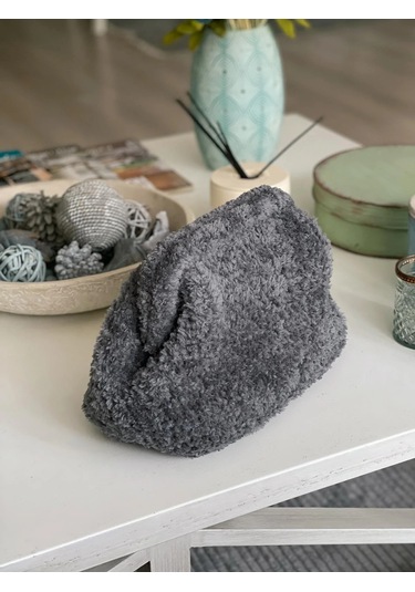 El Yapımı Antrasit Teddy Yün Örgü El Çantası Antrasit