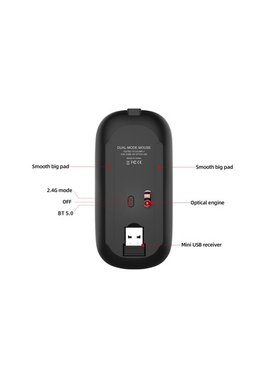 Mufunye "hxsj M90 Çift Modlu Kablosuz Fare: Bt5.0, 2.4g, 1600dpı, Şarj Edilebilir, Sessiz Tuşlar" 001