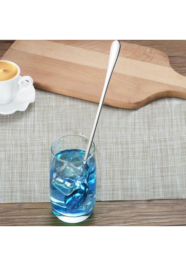 Kosona 4 Adet Paslanmaz Çelik Uzun Saplı Kahve Karıştırıcı Kaşık Seti - Dondurma, Çay Ve Kokteyl İçin Dayanıklı Ev Ve Bar Gereci Gümüş