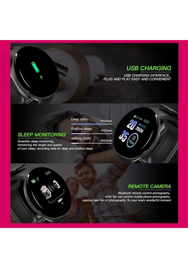 Geeroyoo 1.3 İnç Renkli Ekranlı Akıllı Bileklik - Kalp Atımı Tansiyonu İzleme, Su Geçirmez, Adım Sayıcı, Spor Ve Uyku Takibi - Siyah