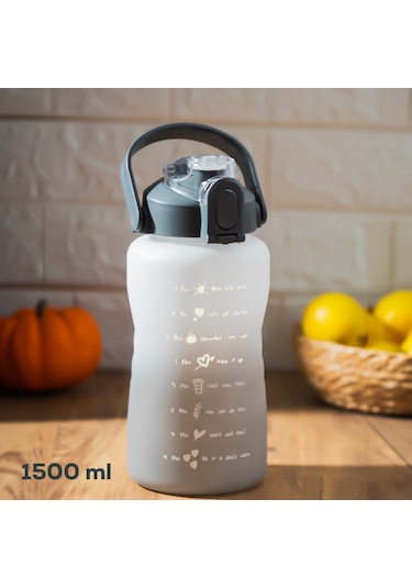 Porsima 700.105 Su Şişesi Motivasyon Su Matarası Gri Beyaz 1500 Ml