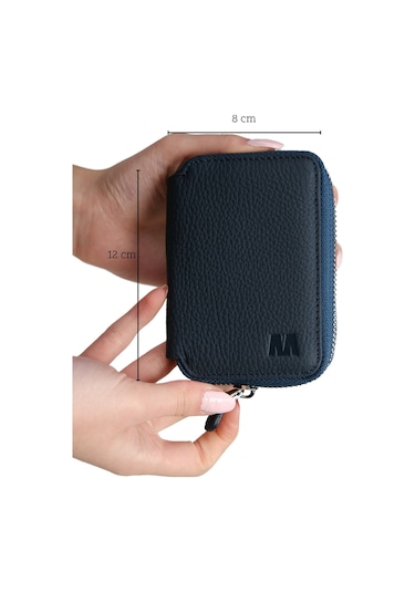 Mft Leather Hakiki Deri Unisex Fermuarlı Cüzdan Lotus 1616 Flother Mat Lacivert