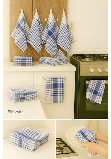 10 Lu Lüks Mutfak Kurulama Bezi Seti 45x65 Cm Table Linen Mavi