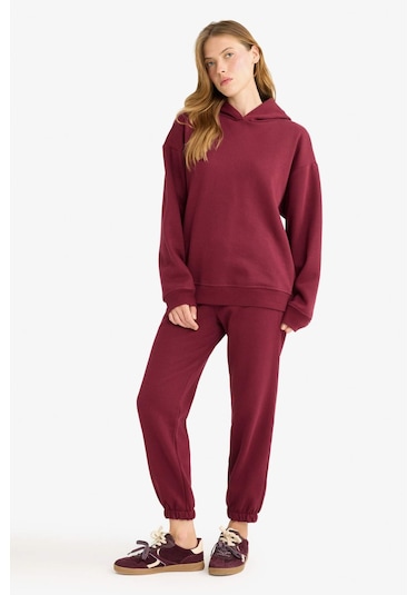 Defacto Basic Düz Cepli Beli Bağcıklı Kalın Jogger Eşofman Altı F9622ax25aubr115 Bordo