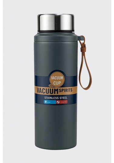 Paslanmaz Çelik Termos Su Şişesi 600ml Vakumlu Kapak Gri İthal Ürün Gri