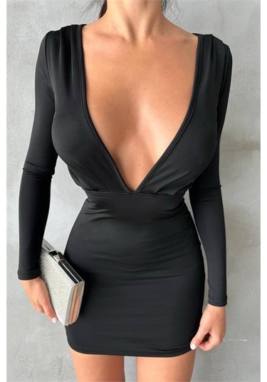 Dip Moda Kadın Bel Ve Göğüs Dekolteli Mini Elbise Dpnbdf085 Siyah