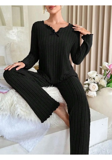 Snapbuy Kadın Kışlık Pijama Seti 2 Parça Uzun Kollu Üst Ve Pantolon Rahat Ev Kıyafetigökyüzü Mavi Gökyüzü Mavi