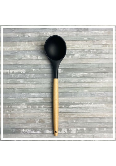 Bambu Saplı Silikon Kepçe Siyah