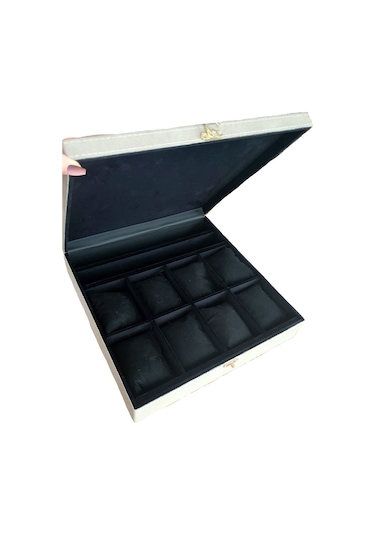 Adalinhome 10 Bölmeli Deri Kaplamalı Aksesuar Takı Saat Kutusu Siyah