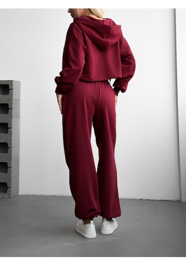 Shappy Fermuarlı Eşofman Takım - Bordo Bordo