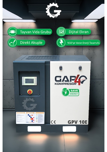 Gap Kompresör İnvertörlü Vidalı Hava Kompresörü 10 HP Tek Makine GPV10e