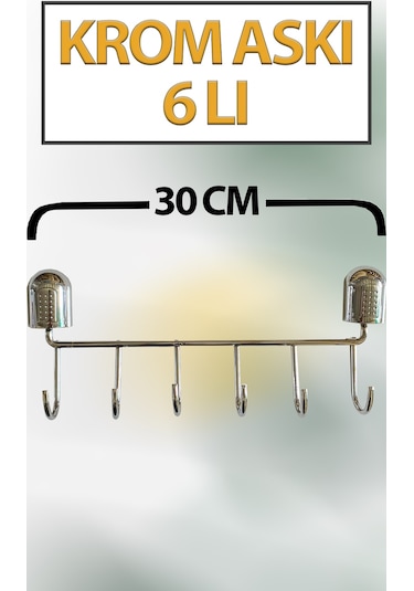 Krom 6 Lı Duvar Askısı 30 Cm Banyo Mutfak Elbise Havlu Askılığı Gümüş