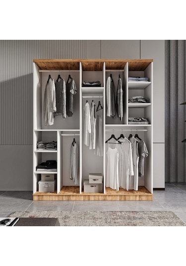 Flora 5 Kapaklı Komple Mdf Aynalı Gardırop - Elbise Dolabı