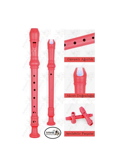 Flüt Blok 1 Adet Helvacıoğlu Renkli Blok Flüt Abs Plastik 3 Parça Kaliteli Net Ve Yüksek Ses Kalitesi Fülüt Kırmızı