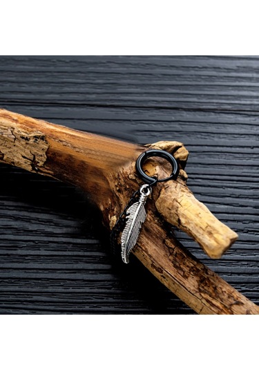 Ehediye Chavin Çelik Sallantılı Kartal Tüyü Bayan Erkek Küpe Ef37Sy Siyah