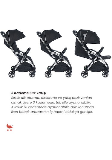 Merkür Bebe Ruby Otomatik Katlanan Kabin Boy Bebek Arabası Siyah