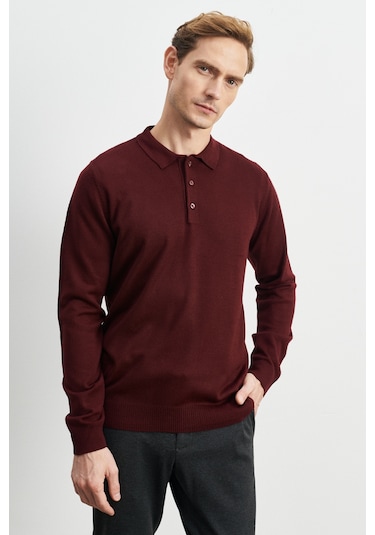 Altinyildiz Classics Erkek Bordo Tüylenme Yapmayan Anti Pilling Kumaş Standart Fit Polo Yaka Triko 4A4923100003BRDM Bordo