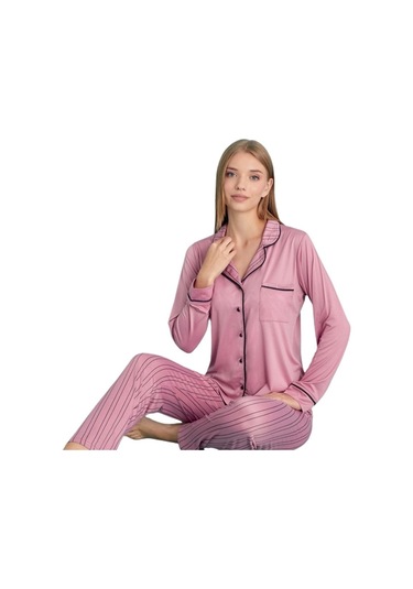 Berna Collection Kadın Pijama Takımı Düğmeli Yumuşak Dokulu Esnek Pembe