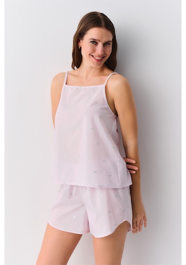 Suwen Pina Şort Pijama Takımı Sh25536667919 Pembe Çizgili Pembe